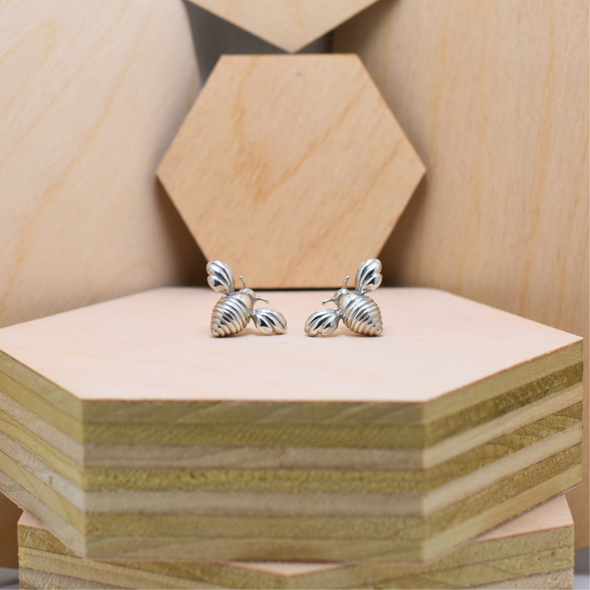 silver bee earrings