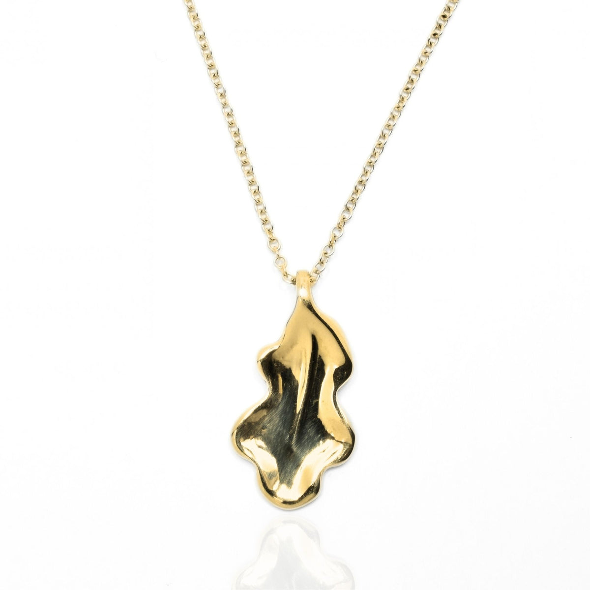 Dynamic studio perspective of the Botanical Oak Leaf Pendant 20mm in solid 18k yellow gold, showcasing master metalwork and fluid organic symmetry by Gina Rose Atelier