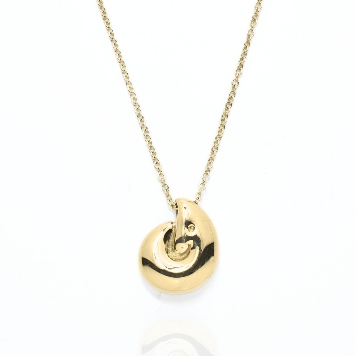 Studio reflection view of the Pelagic Nautilus Pendant 14mm grande in 18k yellow gold, highlighting hand-finished architectural contours and sovereign luster.