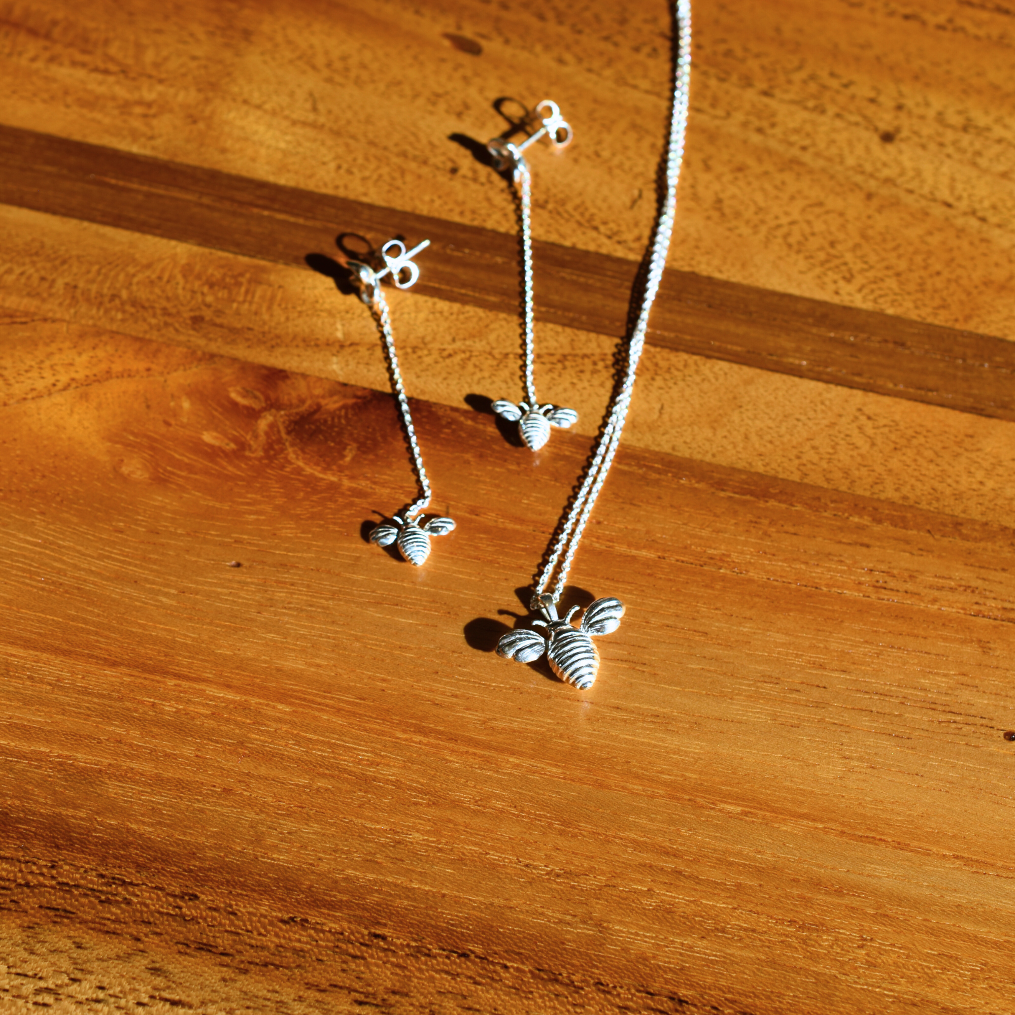 Queenie Plumeria Bee Drop Earrings 11mm | Ethical Sterling Silver Jewelry